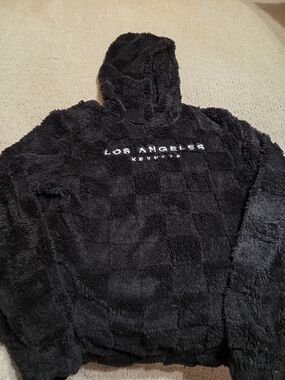 Los Angeles Black Plush Hoodie - Men's Cozy Pullover Sweater